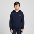 Navy Blue Logo Hooded Zip Up Top, 1, hi-res