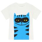 Boys Ivory & Blue Cat T-Shirt, 1, hi-res