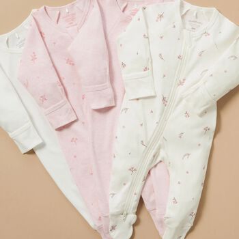 Baby Girls White & Pink Babygrows ( 4 Pack )