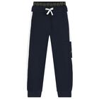 Boys Navy Blue Logo Joggers, 1, hi-res