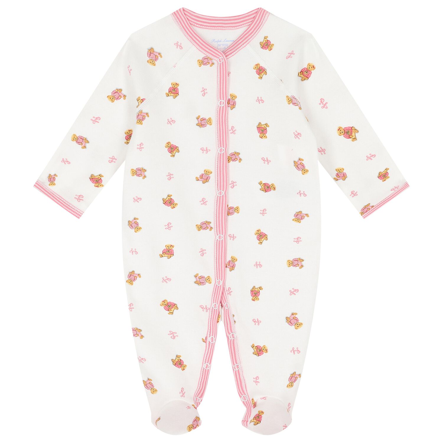 Baby Girls White & Pink Logo Babygrow, 1, hi-res