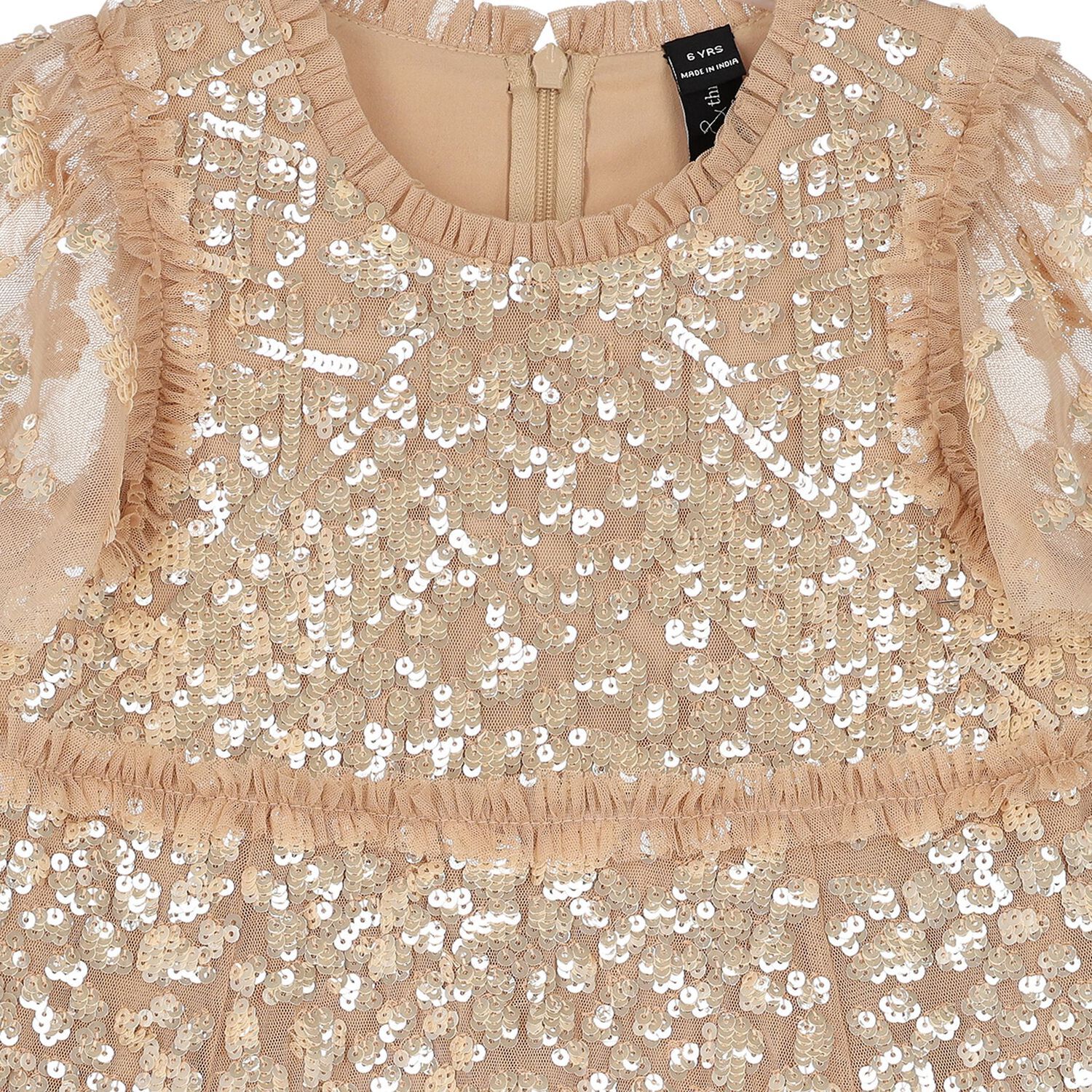 Girls Gold Sequin & Tulle Dress, 1, hi-res image number null