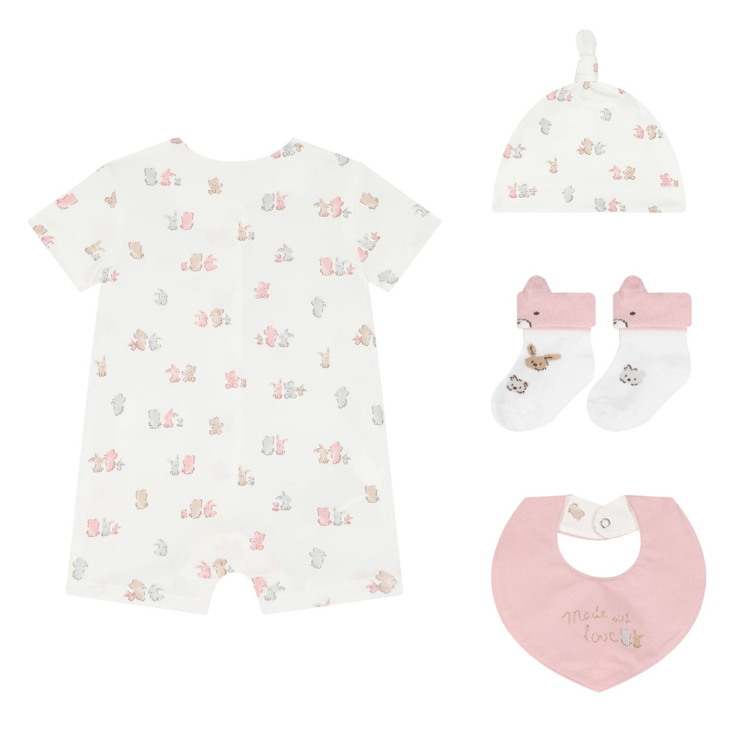 Baby Girls White & Pink Romper Gift Set, 1, hi-res