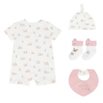 Baby Girls White & Pink Romper Gift Set
