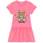 Girls Pink Teddy Bear Logo Dress, 2, hi-res