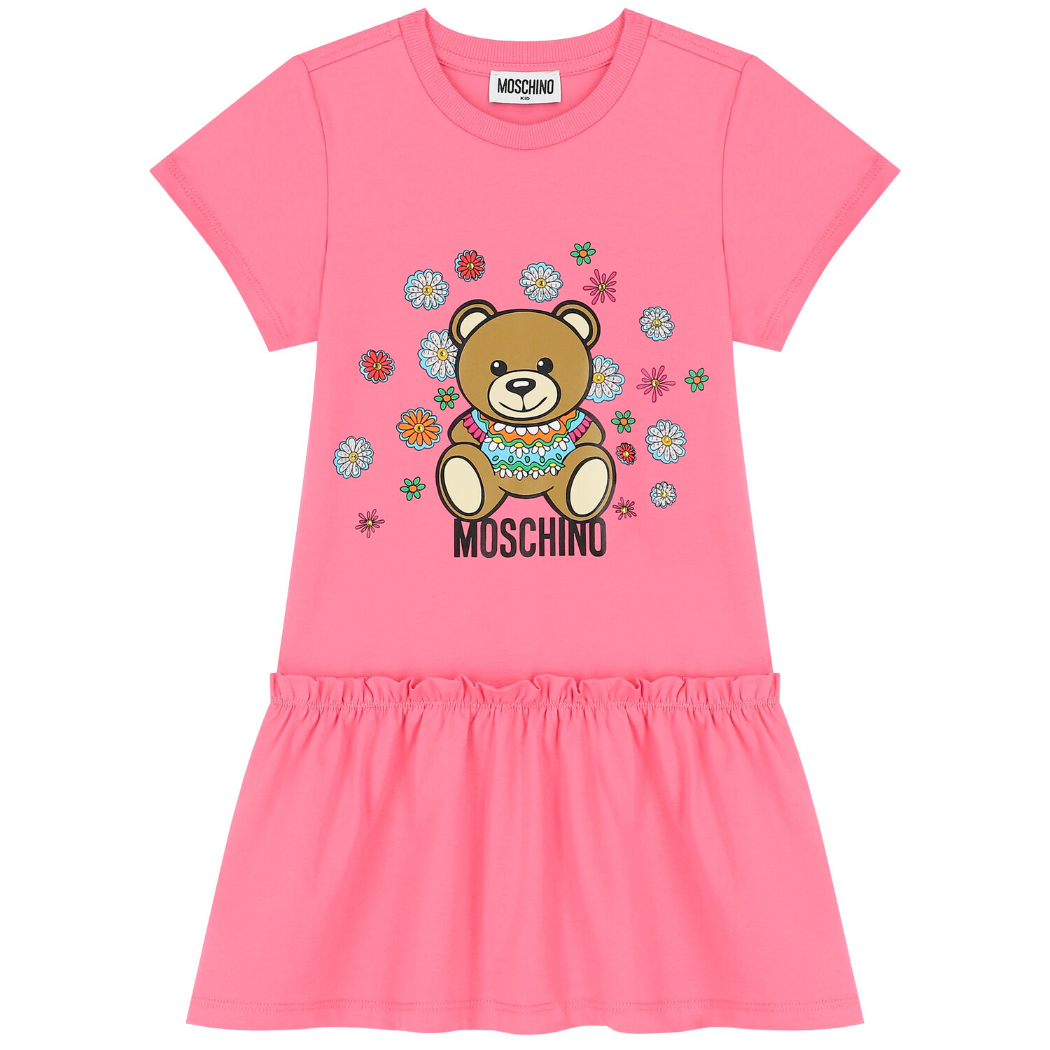 Girls Pink Teddy Bear Logo Dress, 2, hi-res image number null