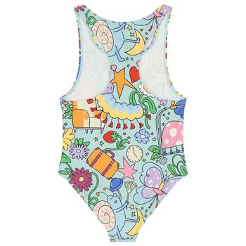 Girls Green Floral Swimsuit