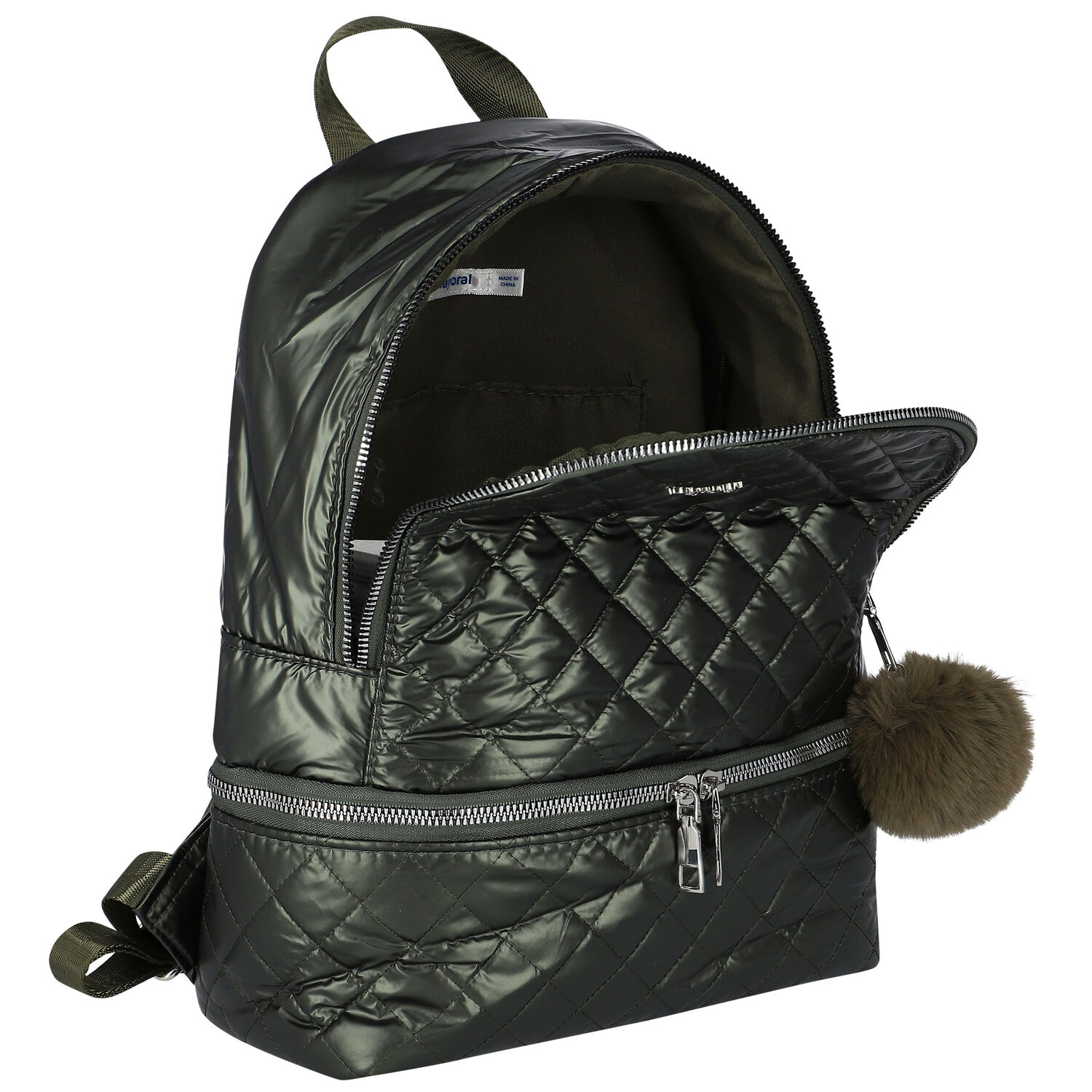 Girls Green Logo Quilted Backpack, 1, hi-res