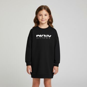Girls Black Logo Sweatshirt Dress