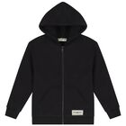 Black Logo Hooded Zip Up Top, 1, hi-res