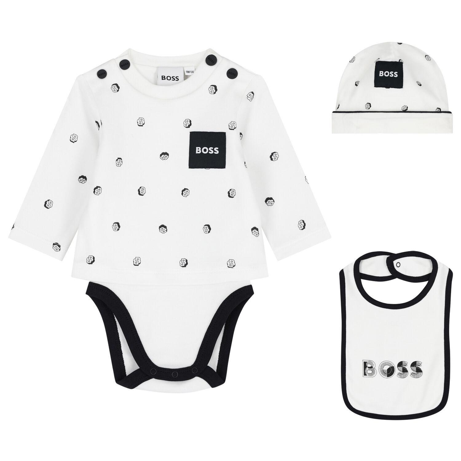 Baby Boys White & Black Bodysuit Set, 1, hi-res