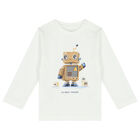 Younger Boys Ivory Robot Long Sleeve Top, 1, hi-res