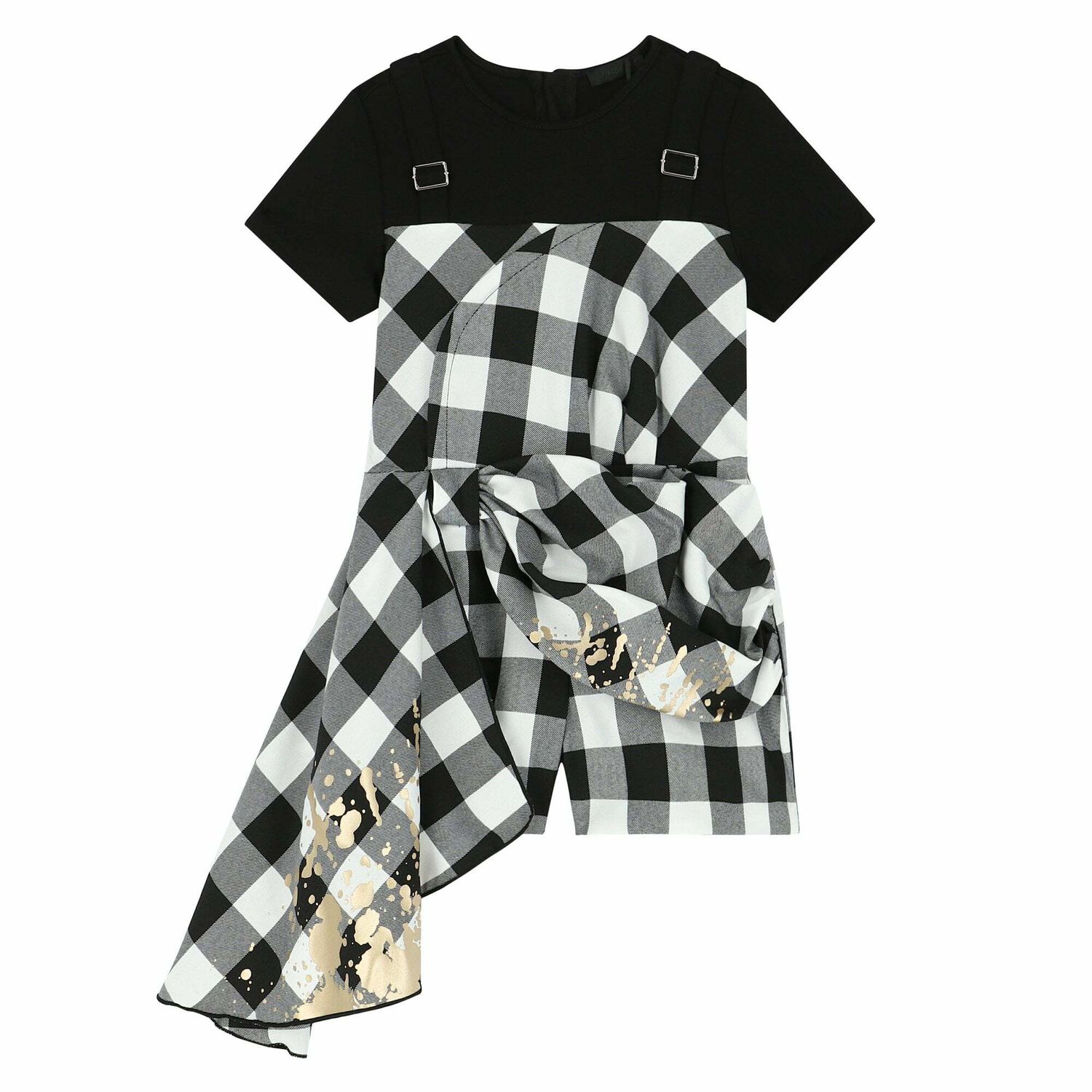 Girls Black & White Gingham Playsuit, 1, hi-res