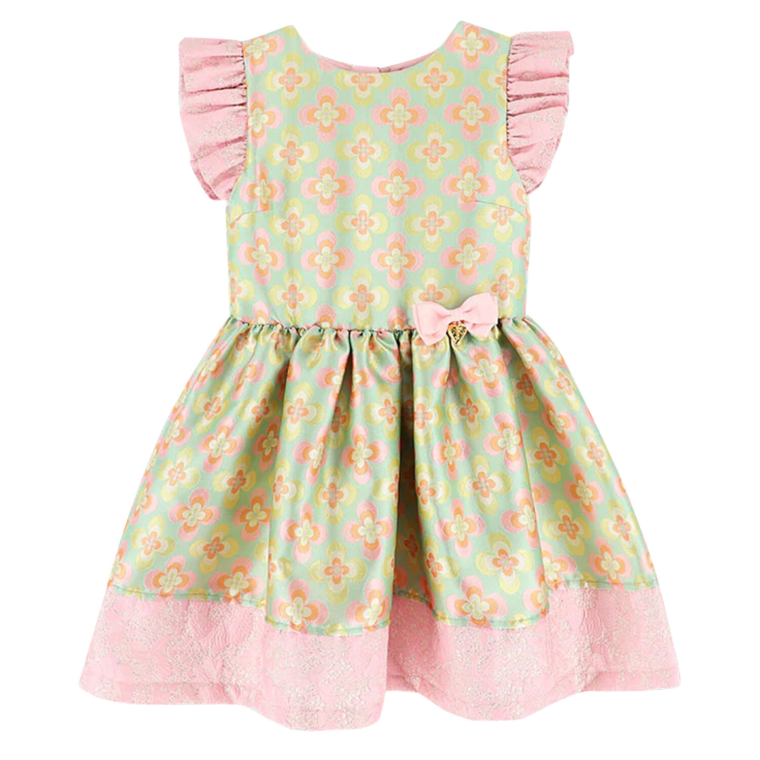 Girls Pink & Green Jacquard dress, 1, hi-res