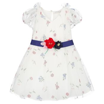 Girls White Floral Tulle Dress
