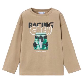 Boys Beige Formula 1 Car Long Sleeve Top