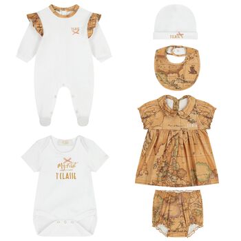 Baby Girls White & Beige Geo Map Gift Set