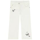 Girls White Butterfly Denim Jeans, 1, hi-res