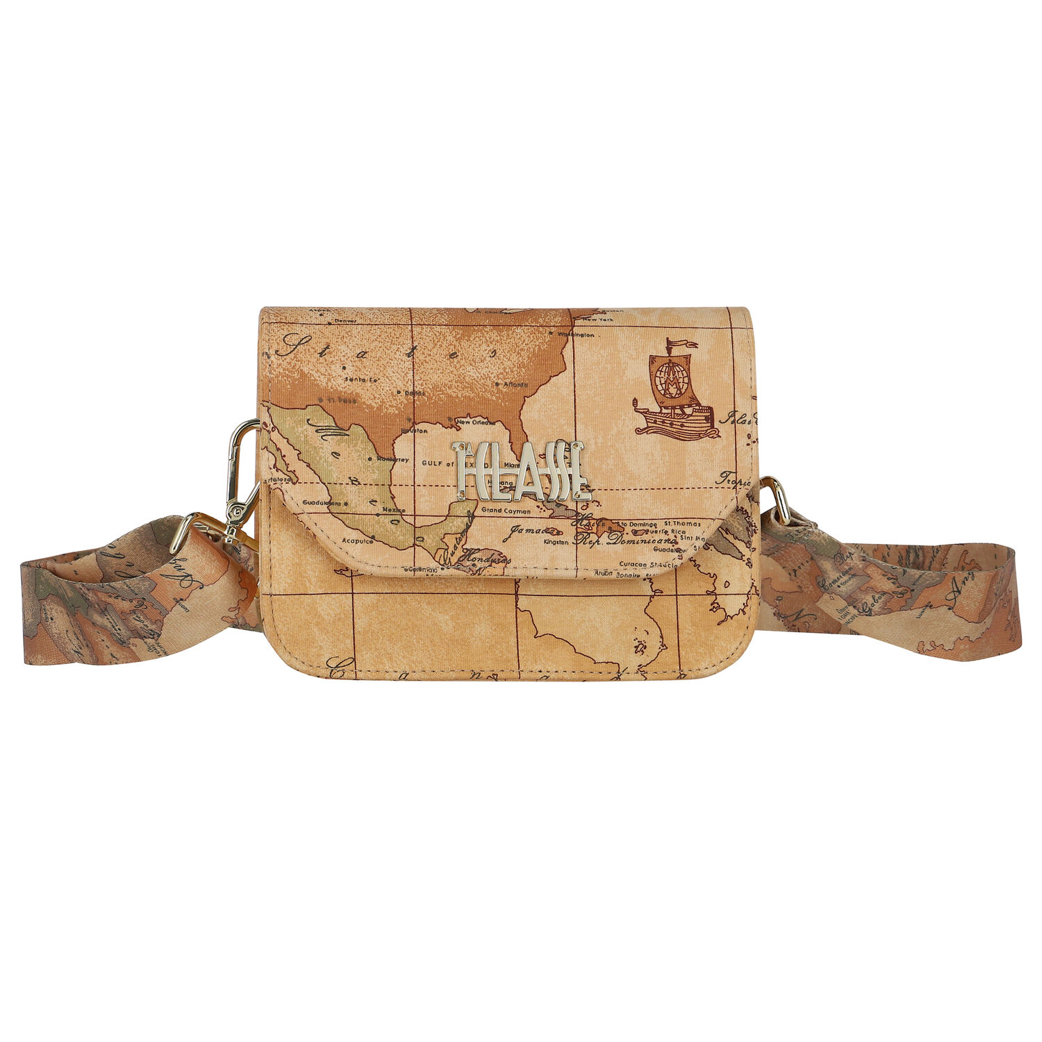 Girls Beige Geo Map Logo Handbag, 1, hi-res