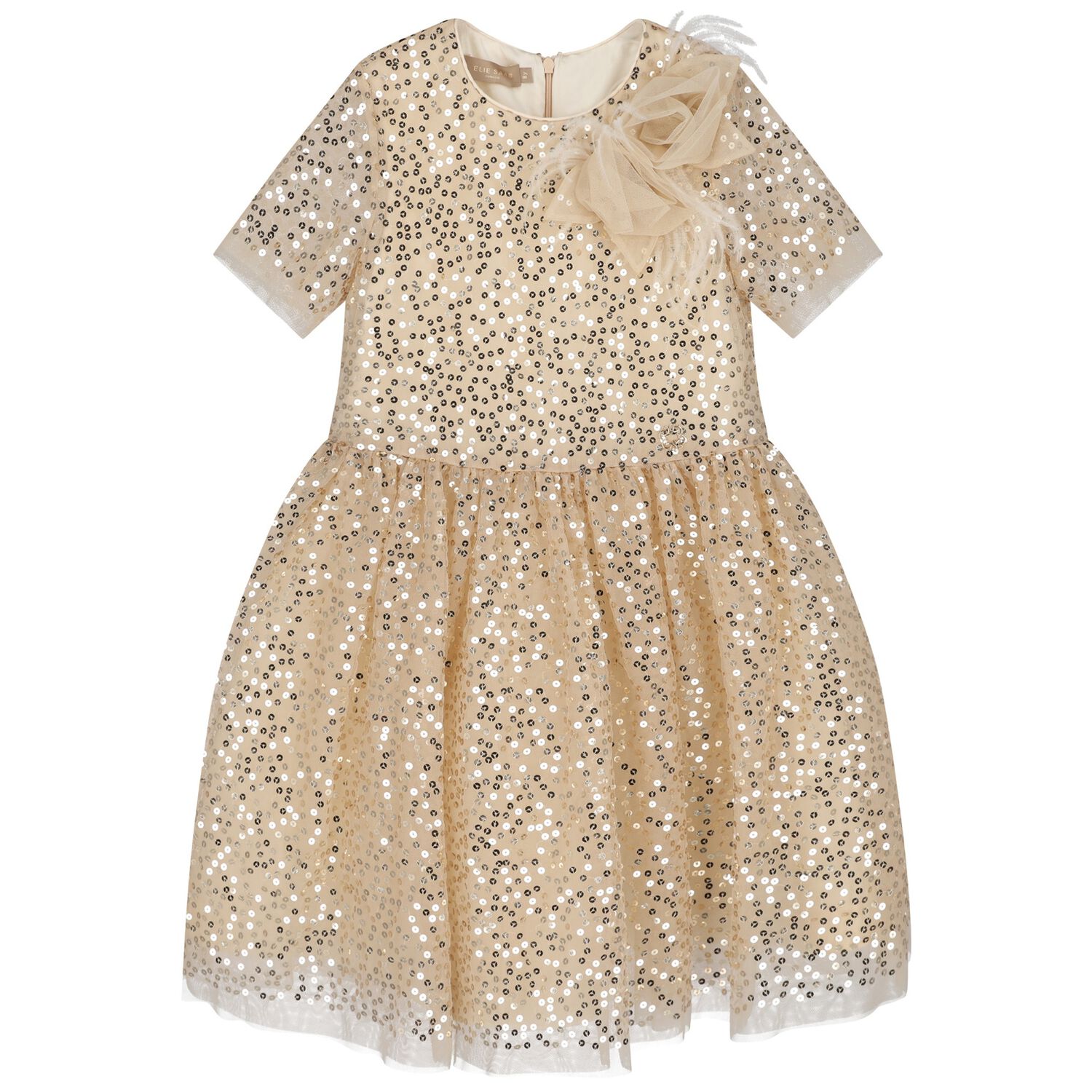 Girls Gold Sequin Tulle Dress, 1, hi-res