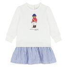 Baby Girls White Polo Bear Dress, 1, hi-res