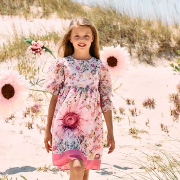 Girls Pink Floral Chiffon Dress