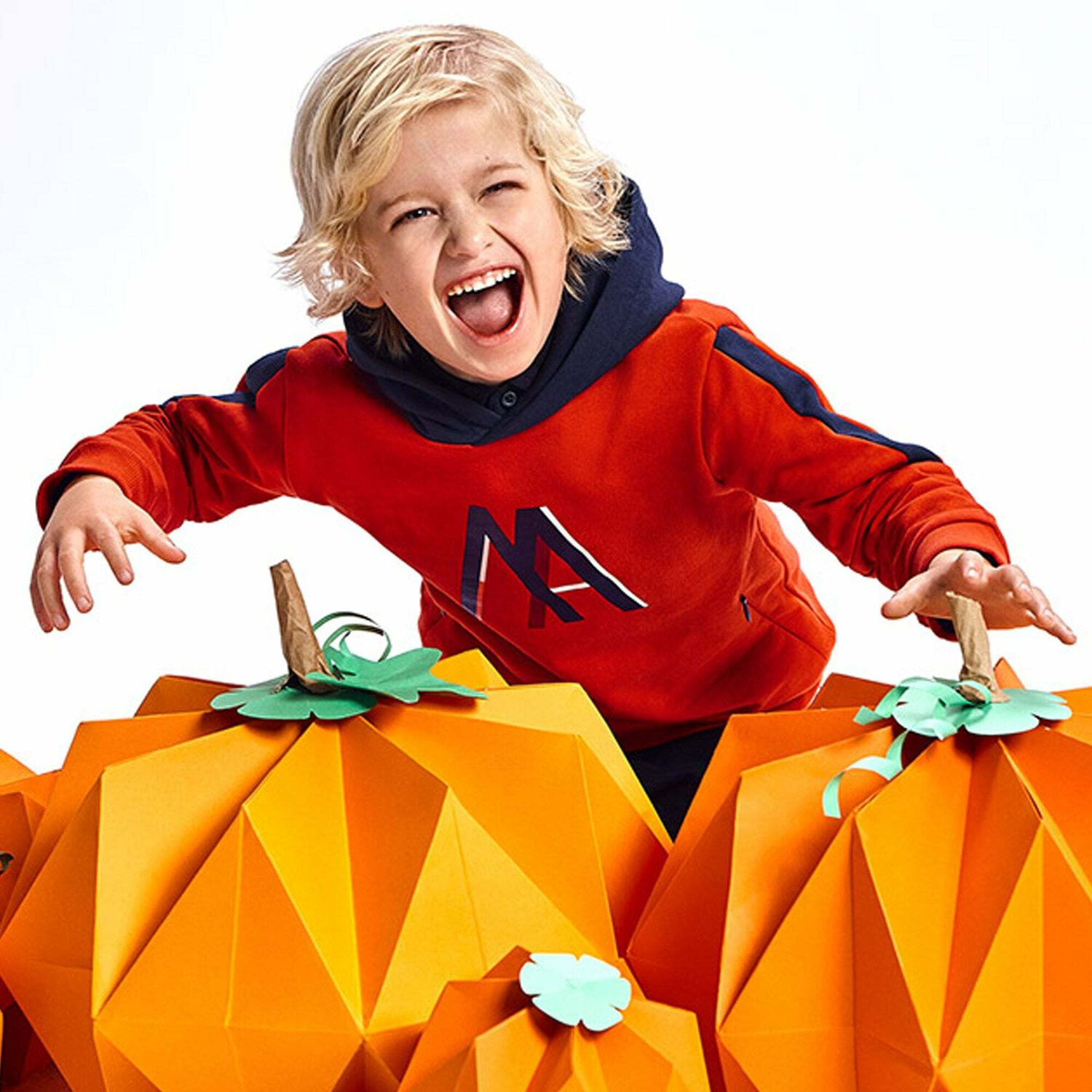 Boys Orange & Navy Logo Tracksuit, 1, hi-res