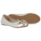 Girls Ivory & Gold Logo Ballerina Shoes, 1, hi-res
