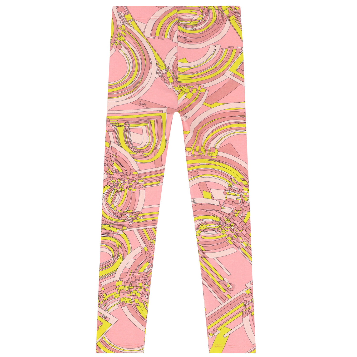 Girls Pink & Yellow Printed Leggings, 2, hi-res