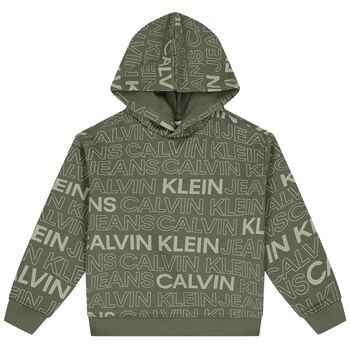 Boys Green Logo Hooded Top