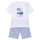 Boys White & Blue Striped Shorts Set, 1, hi-res