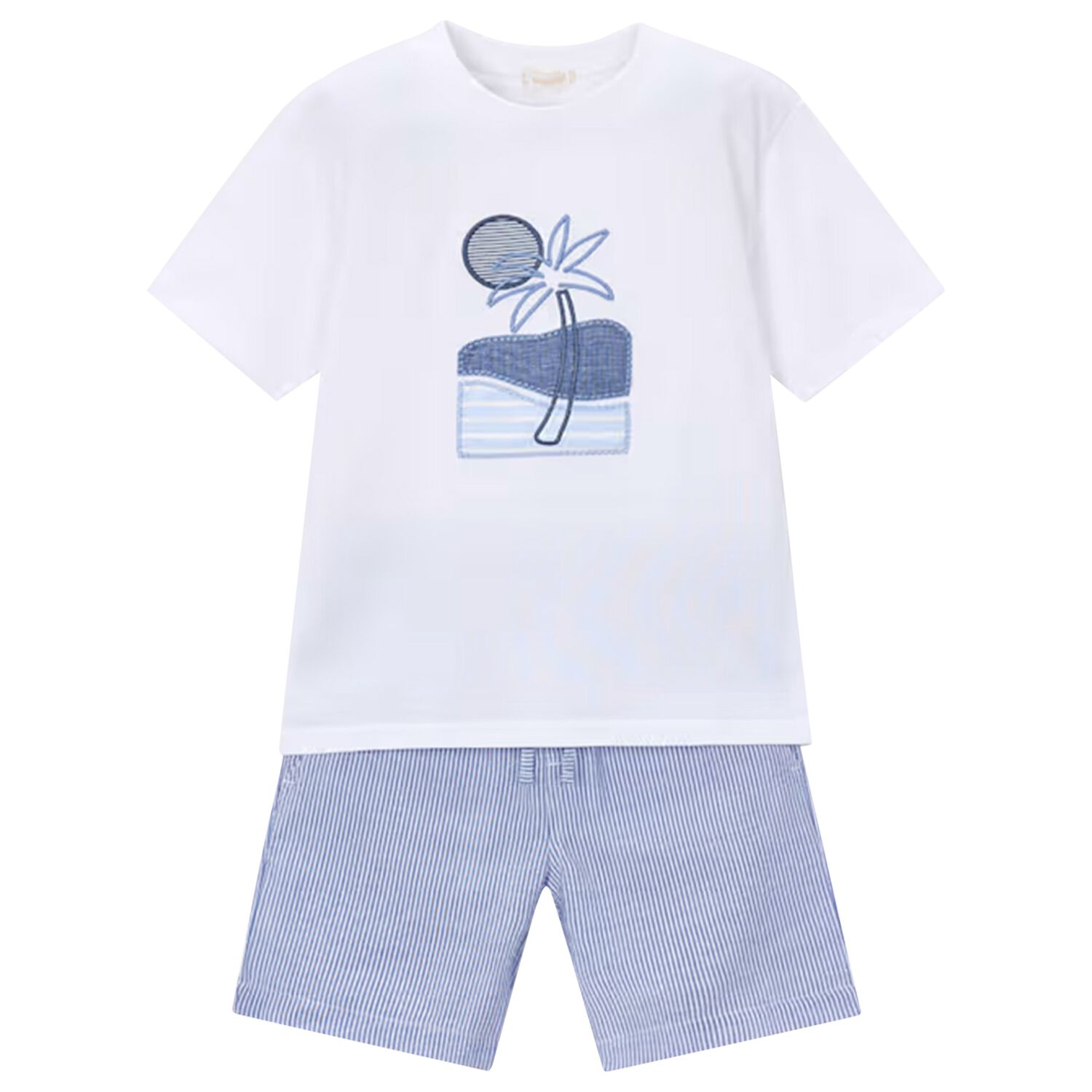 Boys White & Blue Striped Shorts Set, 1, hi-res