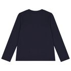 Boys Navy Blue Logo Long Sleeve Top, 2, hi-res