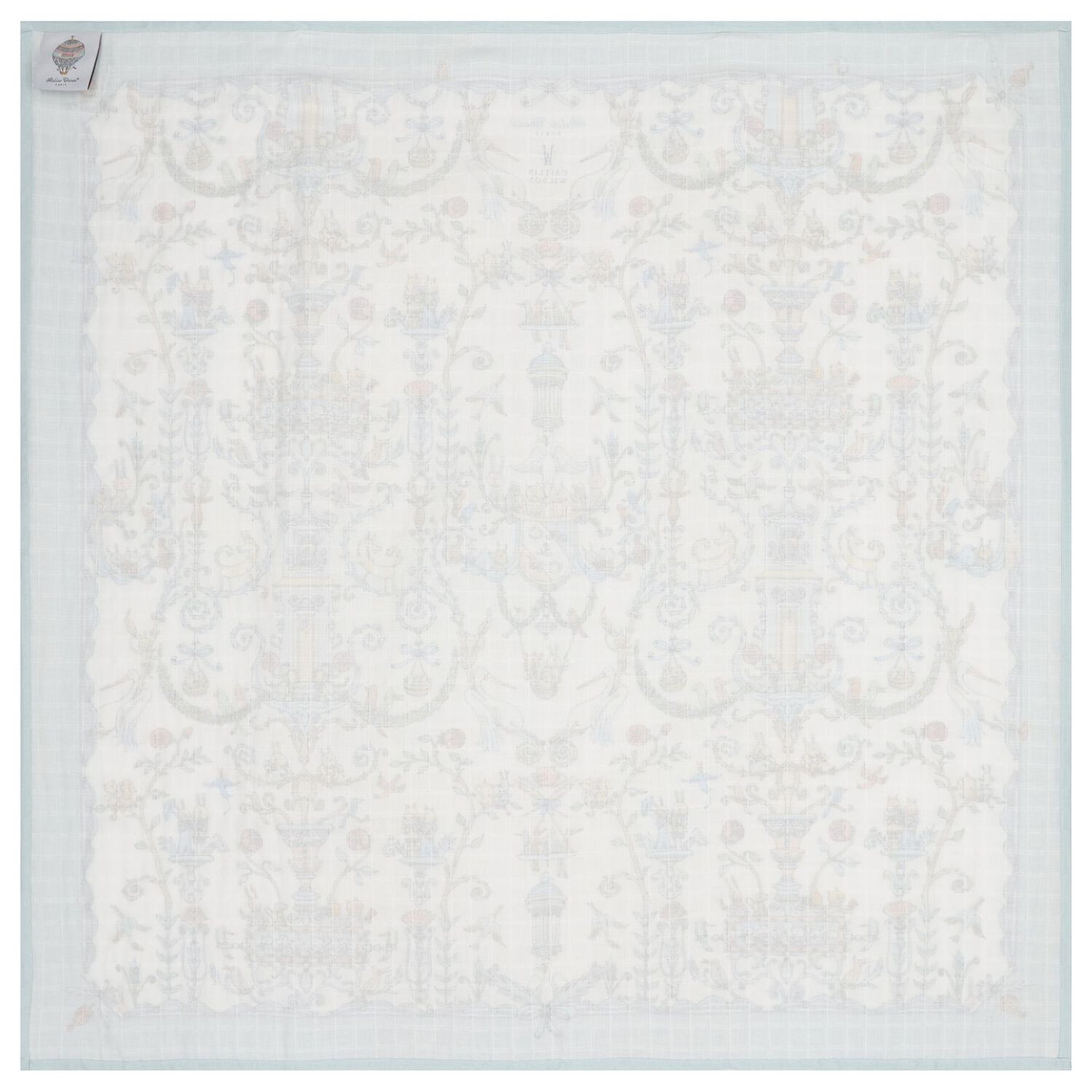 Baby Boys White & Blue Toile de Jouy Carré Swaddle & Bib Gift Set, 1, hi-res