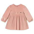 Younger Girls Pink Velvet Pleated Dress, 4, hi-res