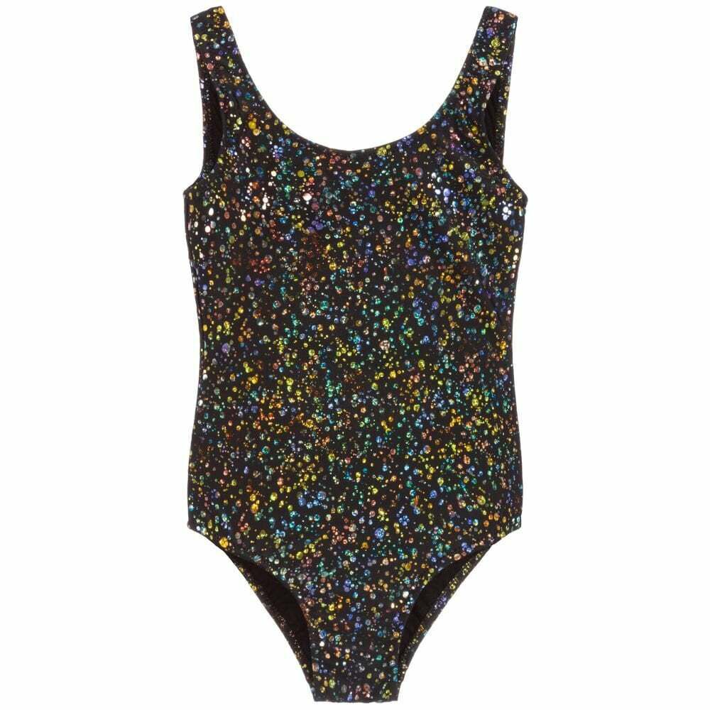 Nessi Byrd Girls Black Glitter Swimsuit Junior Couture UK