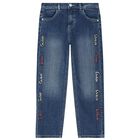 Girls Blue Logo Denim Jeans, 1, hi-res