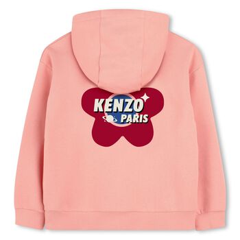 Girls Pink Logo Hooded Zip Up Top