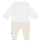 White & Beige Teddy Bear Logo Babygrow, 1, hi-res