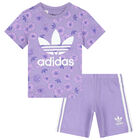 Girls Purple Trefoil Logo Shorts Set, 1, hi-res