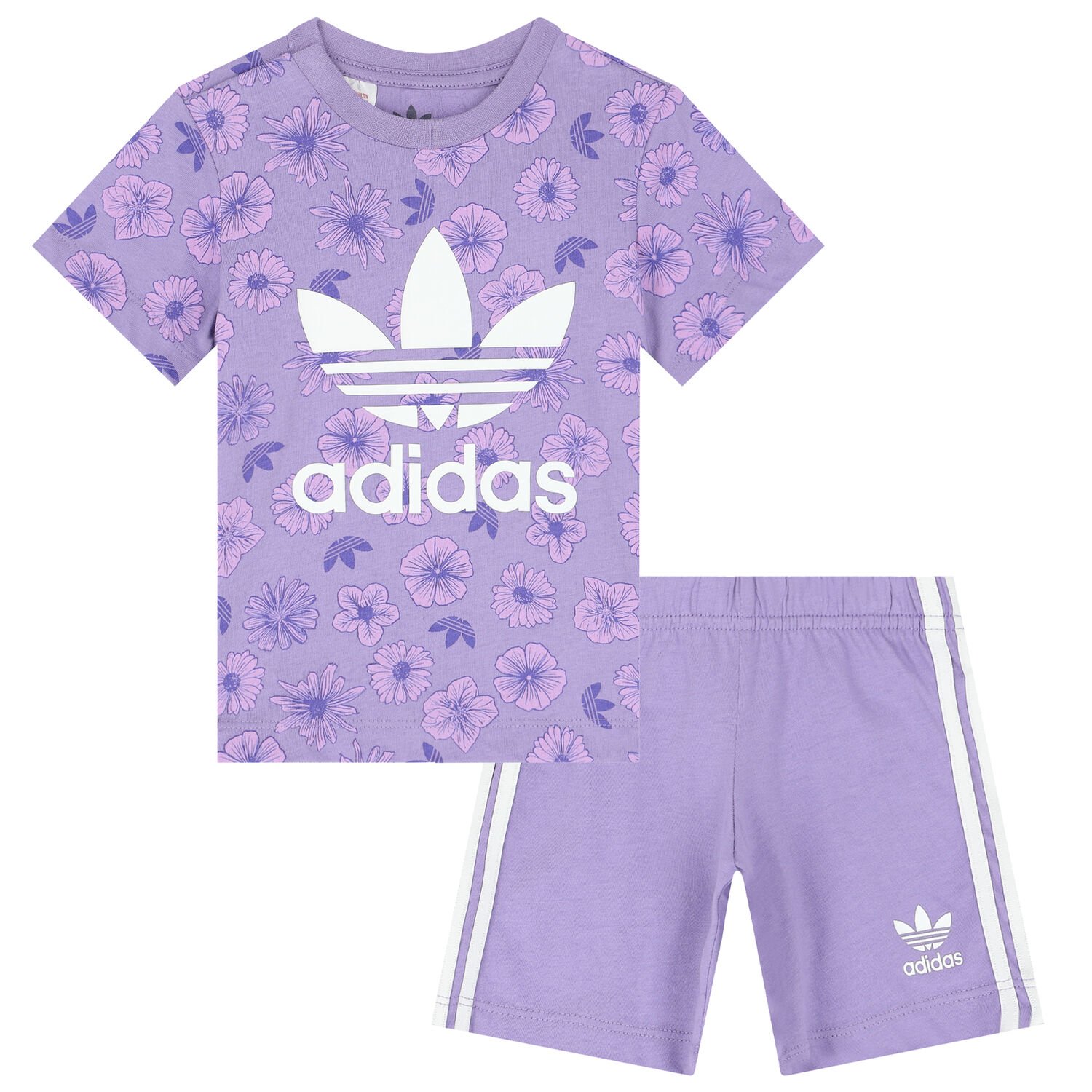 Girls Purple Trefoil Logo Shorts Set, 1, hi-res