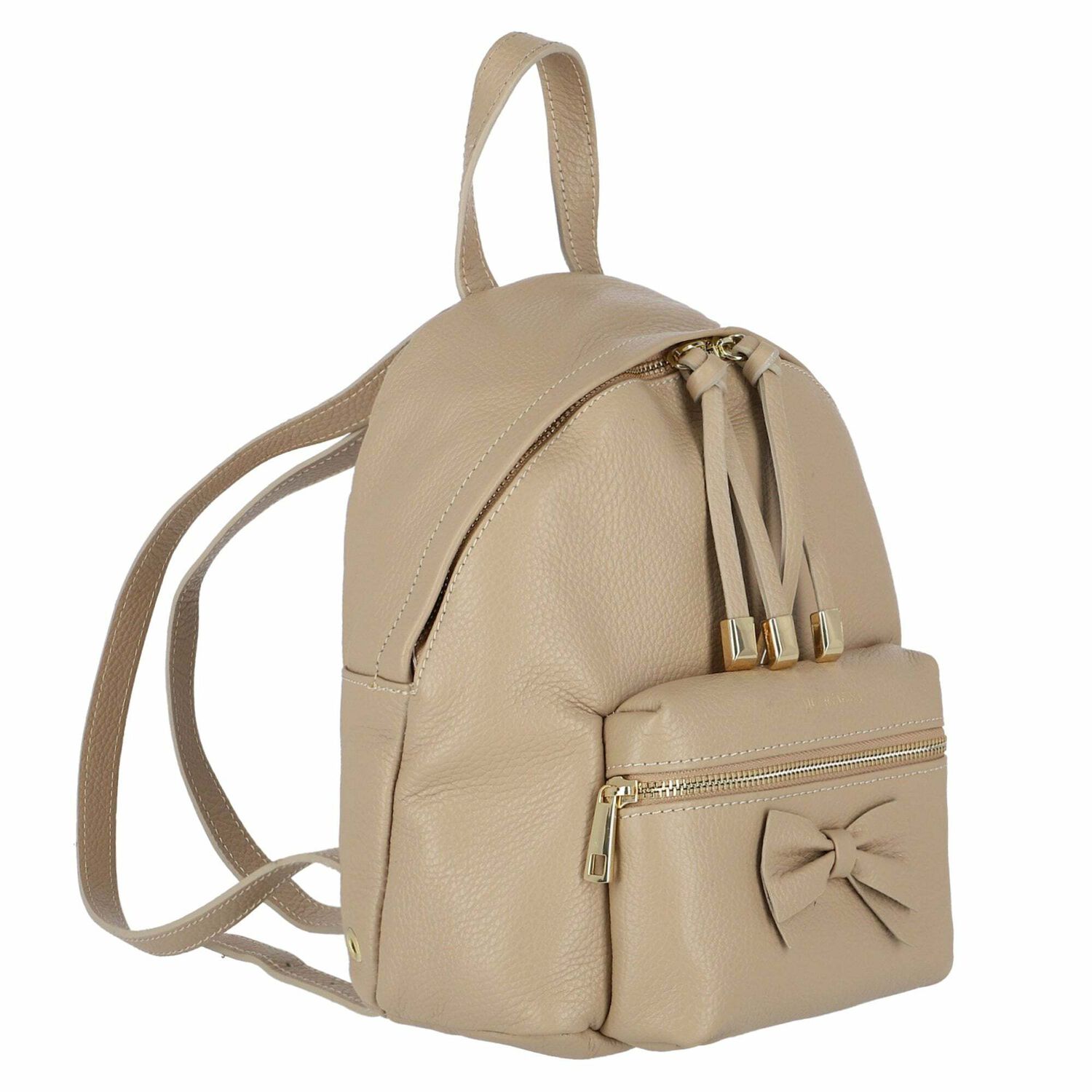 Girls Beige Leather Backpack , 2, hi-res