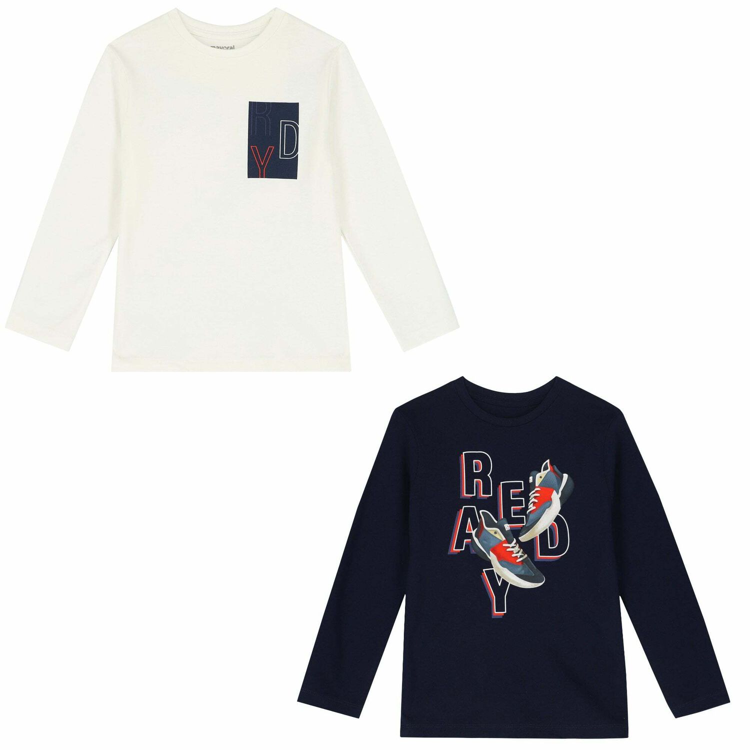 Boys Ivory & Navy Long Sleeve Tops ( 2-Pack ), 1, hi-res image number null