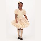 Girls Beige Tulle Sleeve T-Shirt, 2, hi-res