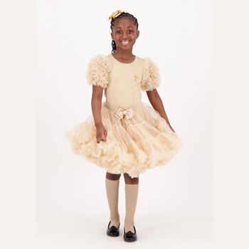Girls Beige Tulle Sleeve T-Shirt