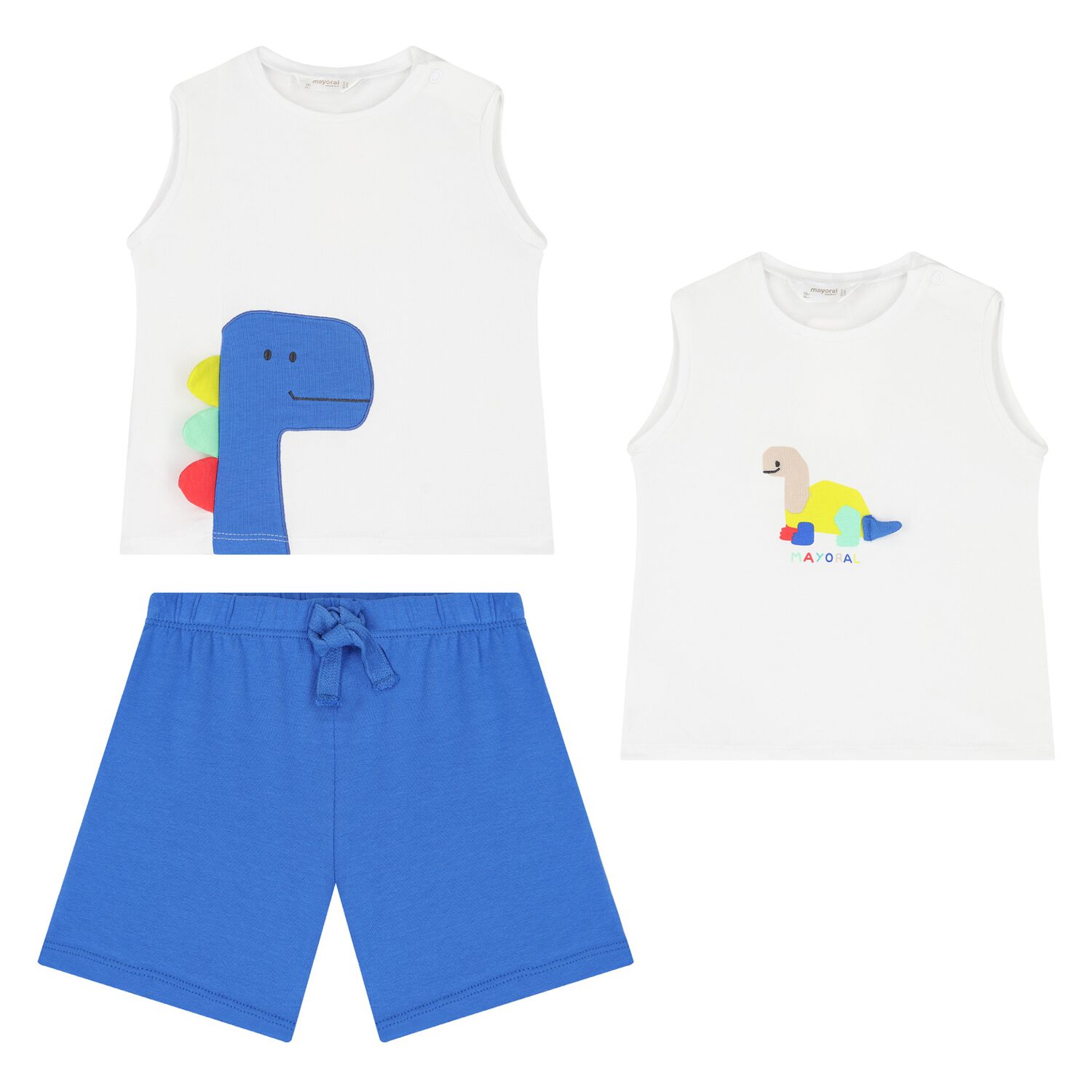 Baby Boys Blue Dino Cotton Shorts Sets ( 3 Piece Set ), 2, hi-res image number null