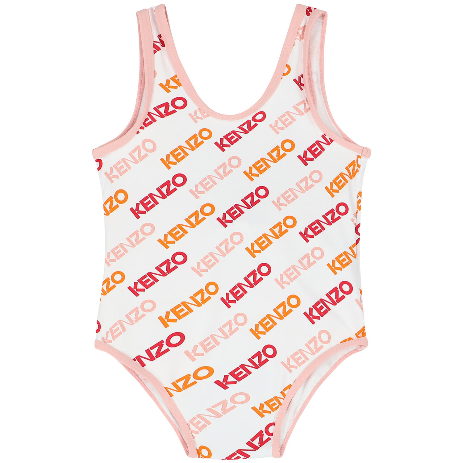 Younger Girls White Logo Swimsuit, 1, hi-res