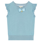 Girls Aqua Bow Knitted Sleeveless Top, 1, hi-res
