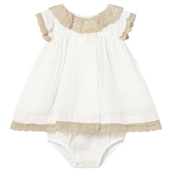 Baby Girls Ivory & Beige Lace Dress