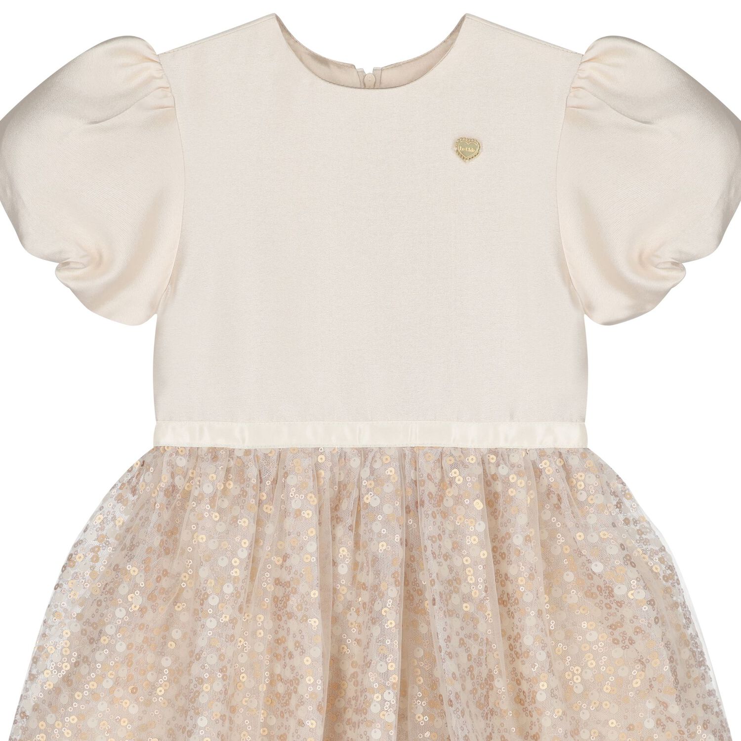 Girls Beige Satin & Sequin Dress, 2, hi-res image number null